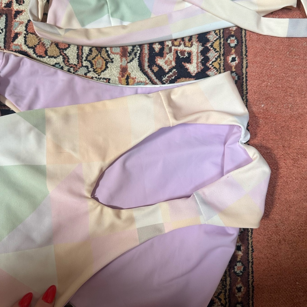 SET Mara Hoffman Diamonds Pastel Bikini BOTTOM & TOP High Waist Cutout Wrap Top - Picture 13 of 13